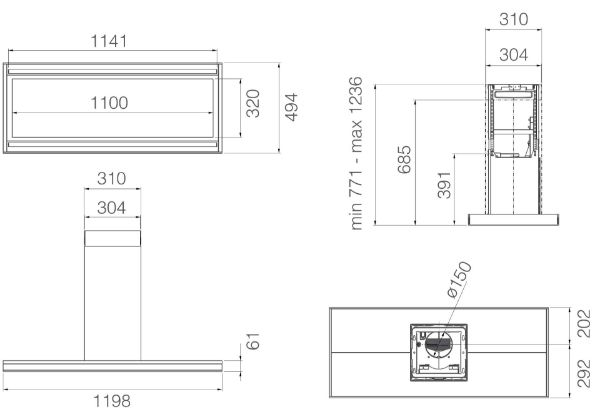 Elica ELEM-IS-BL-180 Element Island 180cm Island Cooker Hood in Black