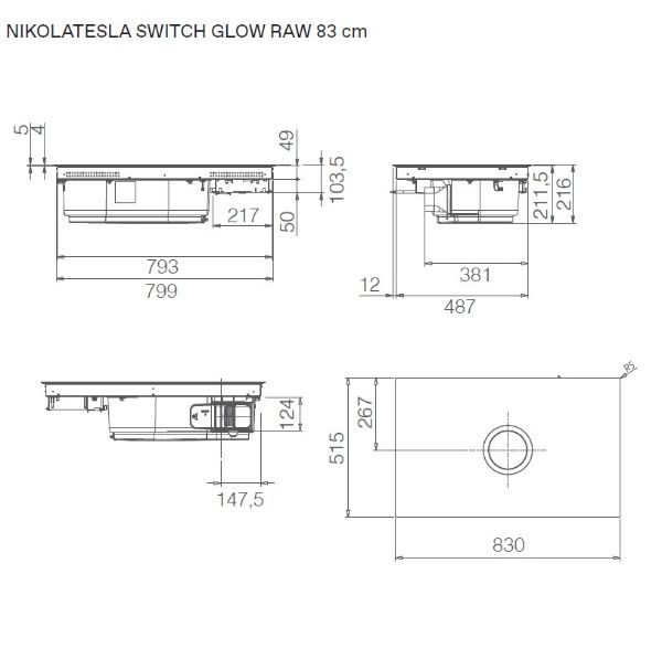 Elica NT-SW-GL-EVO-RA NikolaTesla Switch Glow Raw 80cm Induction Venting Hob in Black