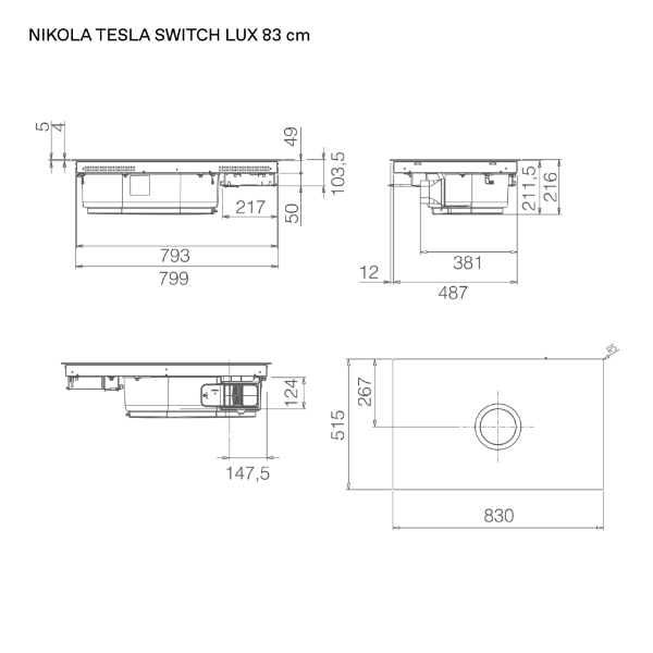 Elica NT-SW-LUX-BA NikolaTesla Switch Lux Evo 80cm Venting Hob in Black