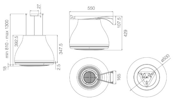 Elica SHINING-IRON 50cm Ceiling Mounted Pendant Cooker Hood - Cast Iron Effect