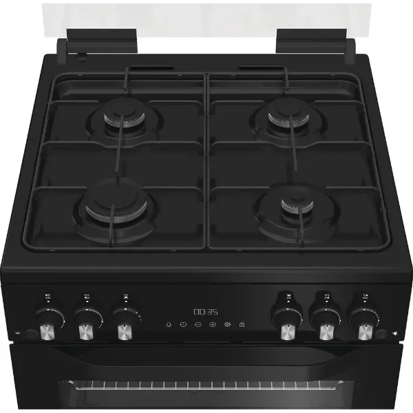 Hotpoint HTG6GDCB1 60cm Gas Twin Cooker with Glass Lid in Black