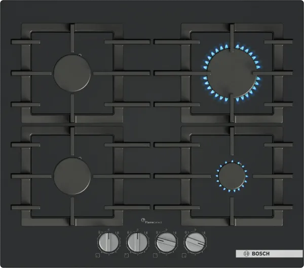 Bosch PPP6A6I40 Series 6 60 cm Gas Hob in Black Tempered Glass