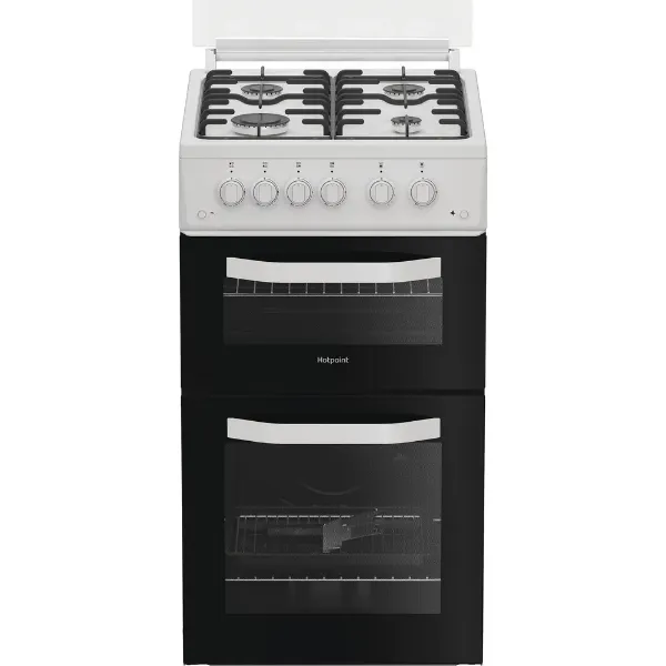 Hotpoint HTG5GCWL 50cm Gas Twin Cooker with Glass Lid in White