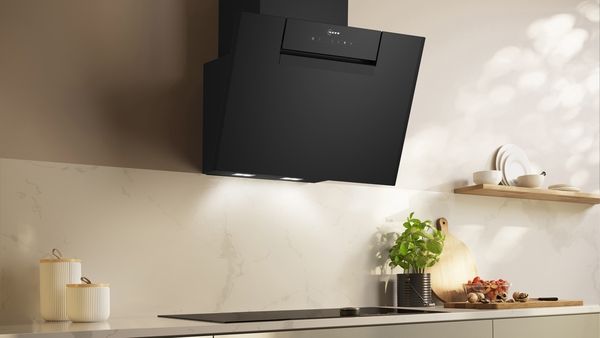 Neff D65IFN1S0B 60cm Wall-Mounted Cooker Hood in Clear Glass and Black