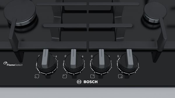 Bosch PPP6A6B90 60cm Gas Hob with FlameSelect in Black Tempered Glass 