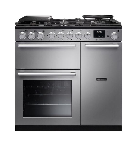 Rangemaster 16345 Nexus 90 Dual Fuel Range Cooker in Stainless Steel with Chrome Trim - NEX90DFSTST/CM1