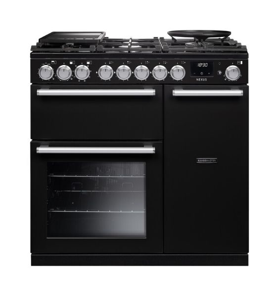 Rangemaster 16347 Nexus 90 Dual Fuel Range Cooker in Charcoal Black with Chrome Trim - NEX90DFPCBL/CM1