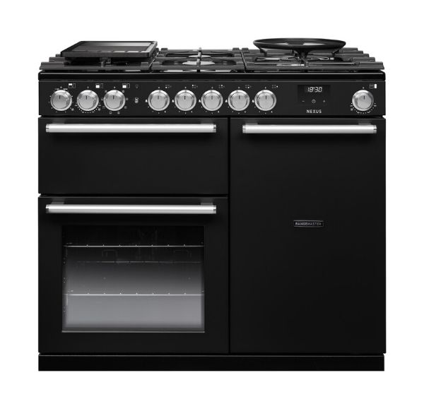 Rangemaster 16389 Nexus 100 Dual Fuel Range Cooker in Charcoal Black with Chrome Trim - NEX100DFPCBL/CM1