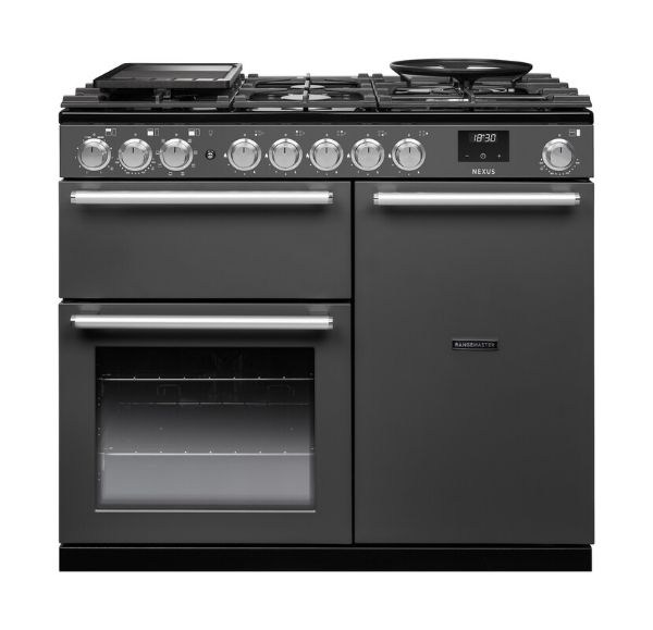 Rangemaster 16390 Nexus 100 Dual Fuel Range Cooker in Slate with Chrome Trim - NEX100DFPSLT/CM1