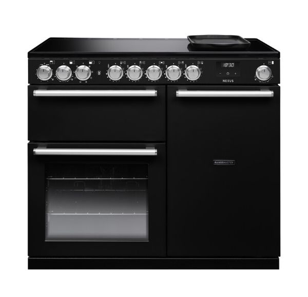 Rangemaster 16402 Nexus 100 Induction Range Cooker in Gloss Black with Chrome Trim - NEX100EIPGBL/CM1