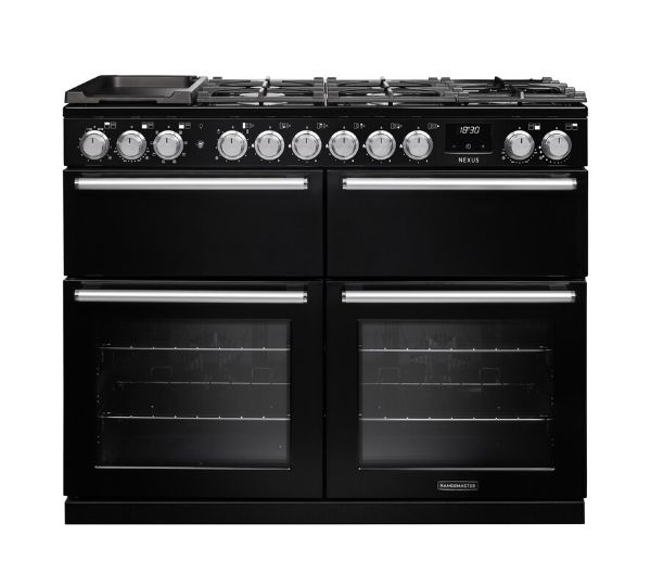 Rangemaster 16459 Nexus BC 110 Dual Fuel Range Cooker with Slow Cook Oven in Charcoal Black with Chrome Trim - NEXB110DFPCBL/CM1