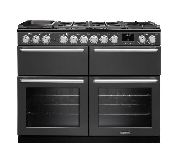 Rangemaster 16460 Nexus BC 110 Dual Fuel Range Cooker with Slow Cook Oven in Slate with Chrome Trim - NEXB110DFPSLT/CM1