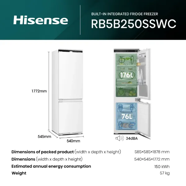 Hisense RB5B250SSWC1 Integrated 60/40 Total No Frost Smart Fridge Freezer