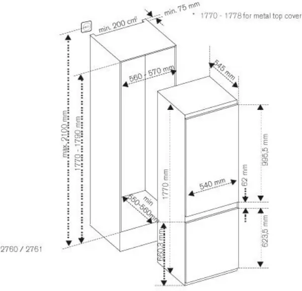 Bertazzoni REF603BBNPVC-S/20 Fully Integrated Combi 70/30 Frost Free Turbo Fridge Freezer with Sliding Door