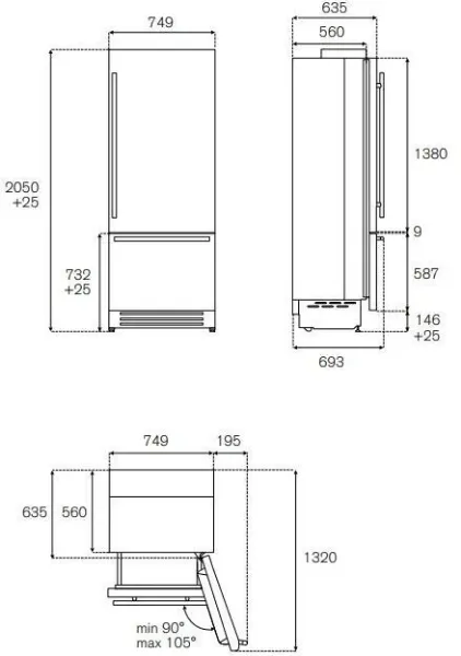 Bertazzoni REF755BBRXTT 75cm Premium Fridge Freezer Right Hand Hinged in Stainless Steel