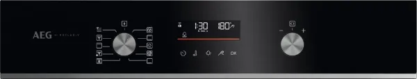 AEG GA5CB50FAB 59.5cm Built In Electric Single Oven - Gloss Black with Steel Trim