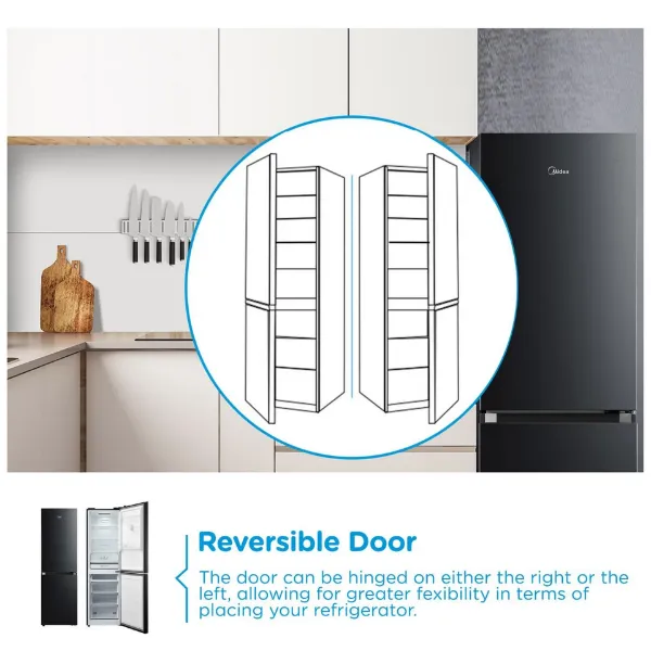 Midea MDRB379FGD30 54.7cm 60/40 Total No Frost Fridge Freezer - Black