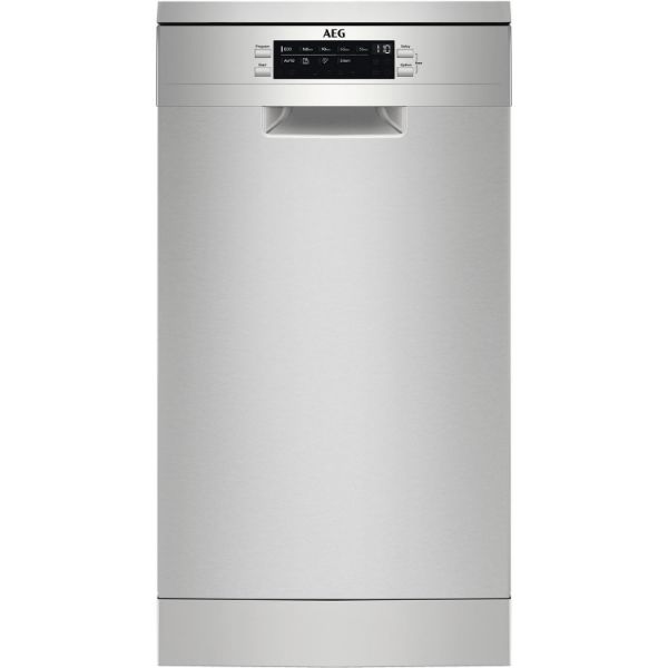 AEG FFB73527ZM 7000 GlassCare SatelliteClean® 10 Place Setting Slimline Dishwasher Stainless Steel_Front View