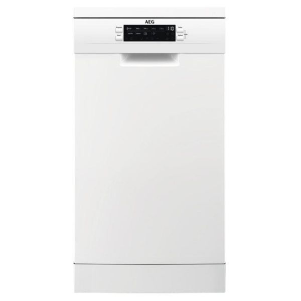 AEG FFB62417ZW 6000 SatelliteClean® 9 Place Setting Slimline Freestanding Dishwasher White_Front View
