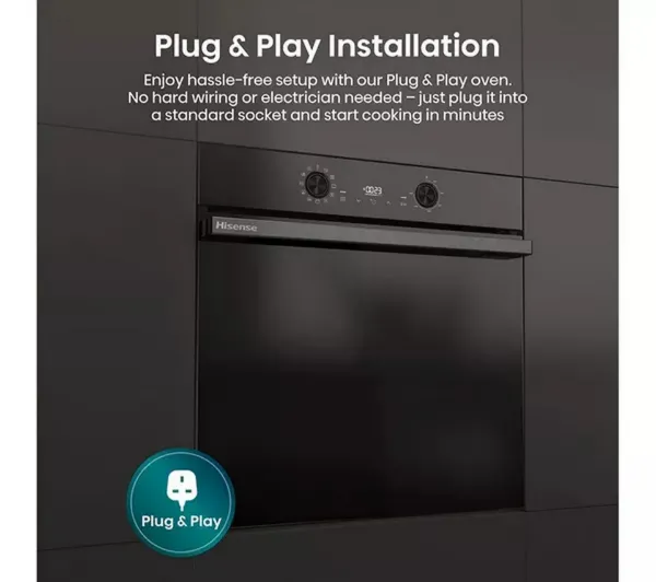 Hisense BI622ABPGUK  Built In Electric Single Steam, Plug & Play Oven - Jet Black