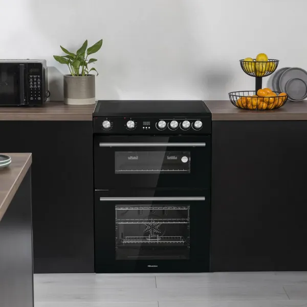 Hisense HDE3211BBUK 60cm Double Oven Electric Cooker with Ceramic Hob - Black
