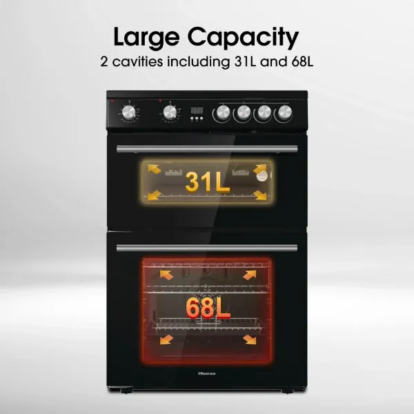 Hisense HDE3211BBUK 60cm Double Oven Electric Cooker with Ceramic Hob - Black