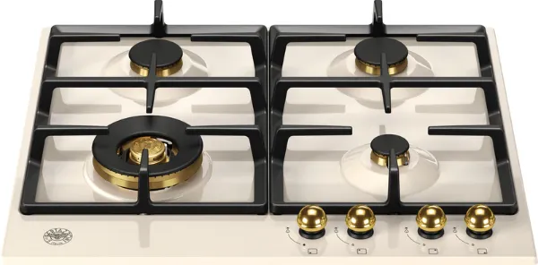 Bertazzoni P604LHERAG Heritage Series 60cm 4 Burner with Wok Burner Gas Hob in Ivory Gold
