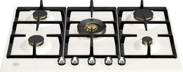 Bertazzoni P755CHERAX Heritage Series 75cm 5 Burner with Wok Burner Gas Hob in Ivory Chrome