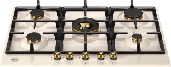 Bertazzoni P755CHERAG Heritage Series 75cm 5 Burner with Wok Burner Gas Hob in Ivory Gold