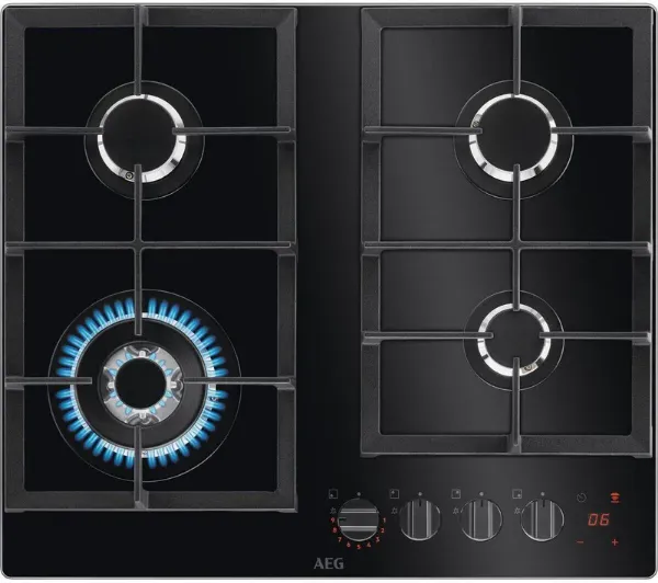 AEG HKB64450NB 8000 FlameLight 60cm Gas On Glass Hob Black_Front View