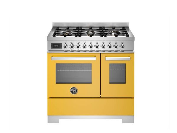 Bertazzoni PRO96L2EGIT2 Professional 90cm Double Dual Fuel Range Cooker in Yellow