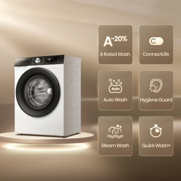 Hisense WF3S1243BW3 12kg 1400 Spin, Steam Washing Machine - White