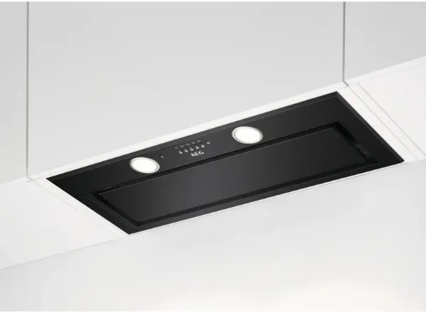 AEG DGE5861HB 6000 Hob2Hood Integrated Canopy Cooker Hood Black_Installed Kitchen View
