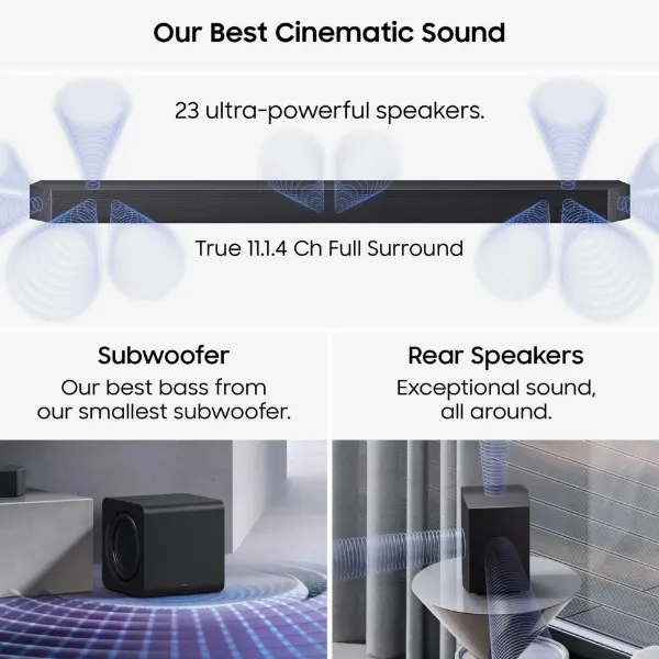 Samsung HW-Q990H/XU 11.1.4ch Q-Series Soundbar with Subwoofer & Rear Speaker - Titan Black_sound