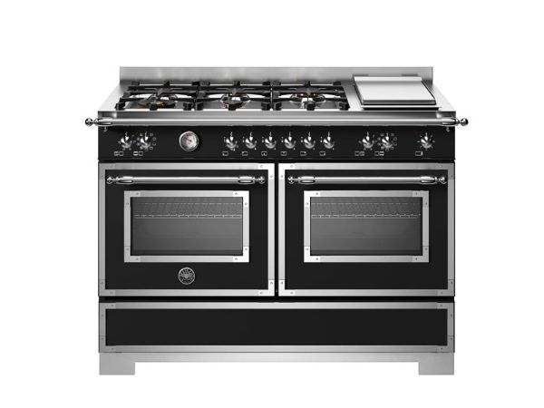 Bertazzoni HER126G2ENET2 Heritage 120cm Double Dual Fuel Burner and Griddle Range Cooker in Black