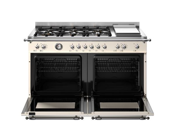 Bertazzoni HER126G2EAVT2 Heritage 120cm Double Dual Fuel Burner and Griddle Range Cooker in Ivory