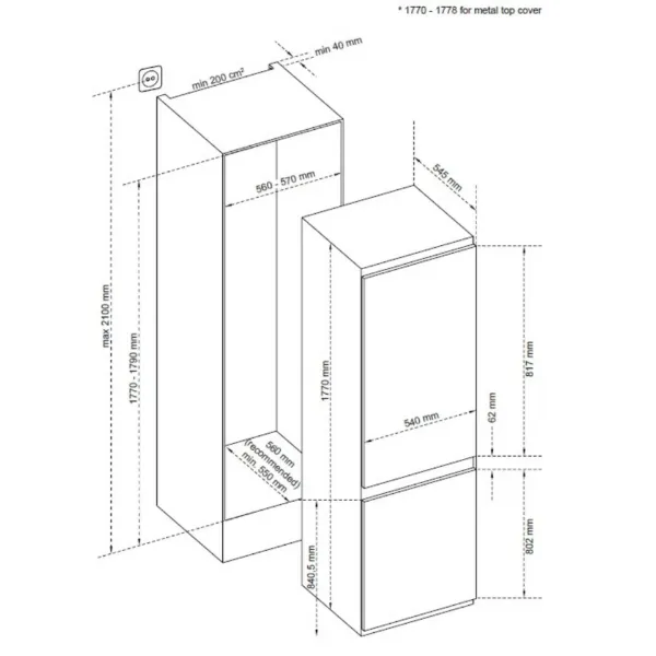 Sensis RFCMBI015450EW 54cm 50/50 Built InFrost Free Fridge Freezer - White_dimensions