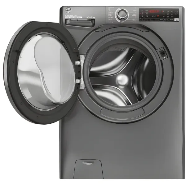 Hoover H3WPS486TMRR6-80 H-Wash 350 8kg 1400rpm A Rated Freestanding Washing Machine - Graphite_open