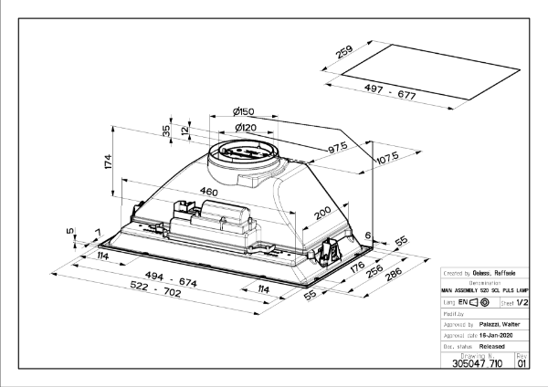 Faber Inca Smart C 70cm Black Integrated Canopy Cooker Hood_dimensions