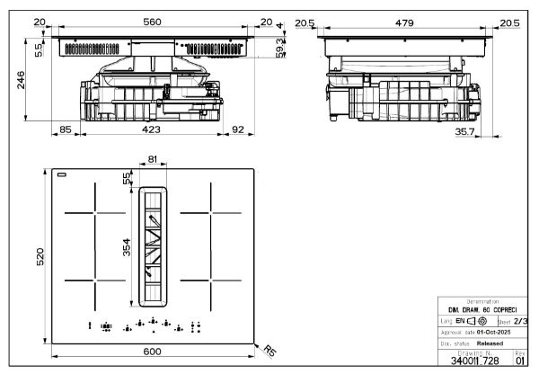 Faber Galileo Flow 60 A600 Ducted Only Black Glass Venting Induction Hob_diagram