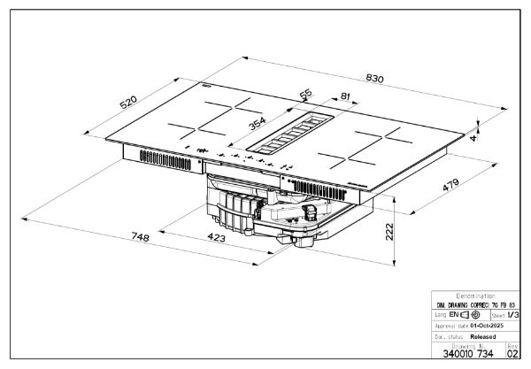 Faber Galileo Flow F830 Recirculating Only Black Glass Vented Induction Hob_diagram