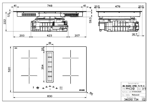 Faber Galileo Flow F830 Recirculating Only Black Glass Vented Induction Hob_dimensions