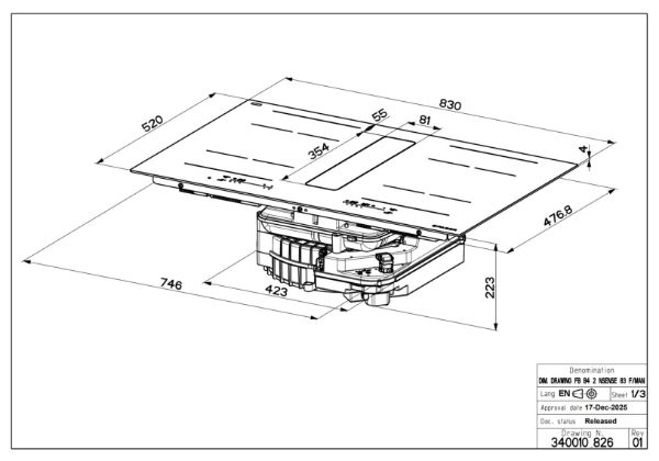 Faber Galileo Eclipse F830 Recirculating Only Black Glass Vented Induction Hob_diagram