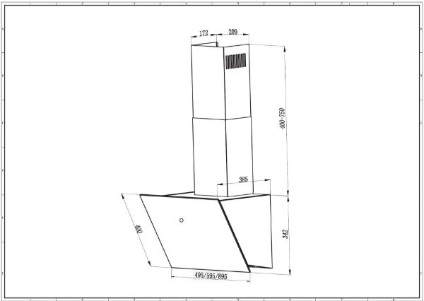 Faber Shadow 90cm Black Glass Wall Mounted Angled Cooker Hood_dimensions