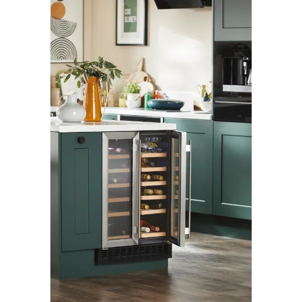 CDA CFWC624SS 60cm Freestanding Undercounter Dual Zone Wine Cooler_Installed Kitchen View