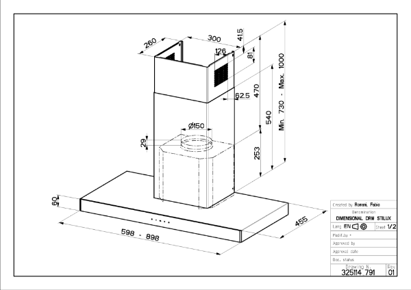 Faber Stilo Glass Smart A90 Stainless Steel/Black Glass 90cm Wall Mounted Cooker Hood_diagram