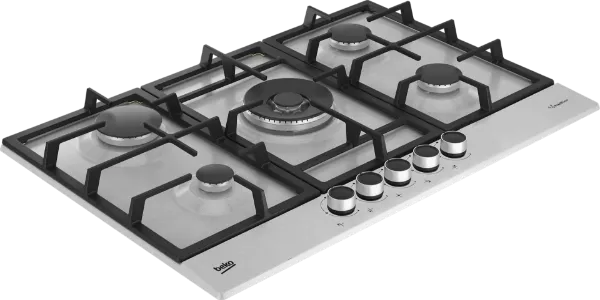 Beko HIAW75225SXE 75cm Gas Hob with Front Knob Controls - Stainless Steel_angled view
