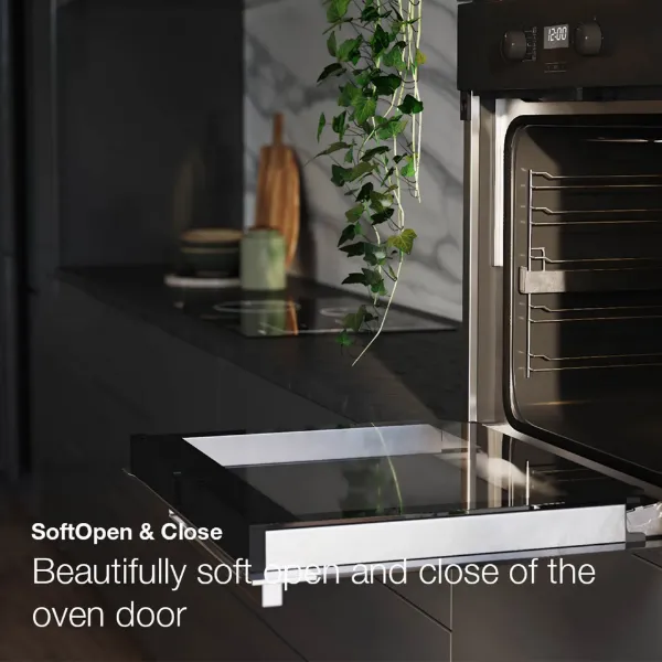Miele H 2465 BP 59.5cm Built In Electric Single Oven - Black & Stainless Steel_soft open and close