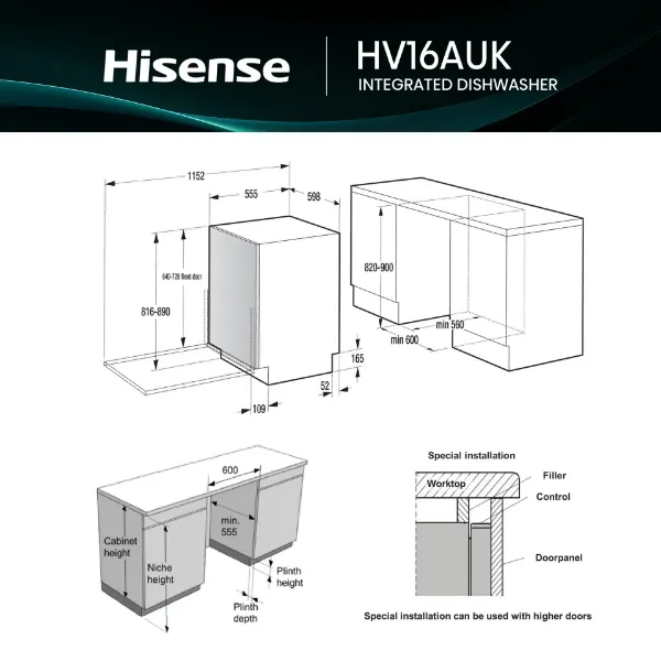 Hisense HV16AUK Full-Size Fully Integrated Dishwasher - 16 Place Settings_dimensions