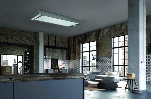 Faber Heaven Compact EV8 X A90 White Glass/Stainless Steel 90cm Ceiling Cooker Hood_installed